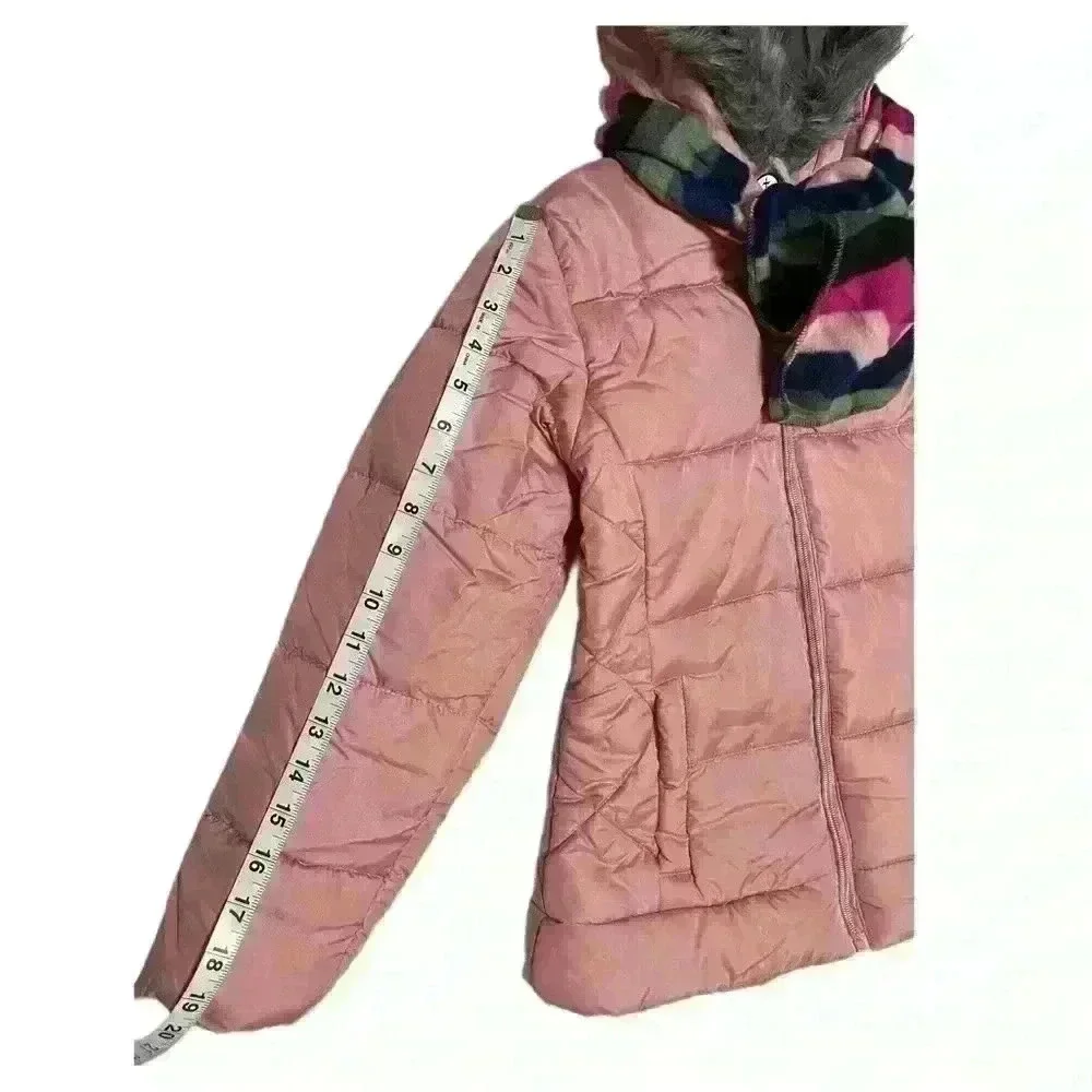 S Rothschild & CO Big Girls Solid Quilted Puffer Jacket and Scarf Set M 10/12